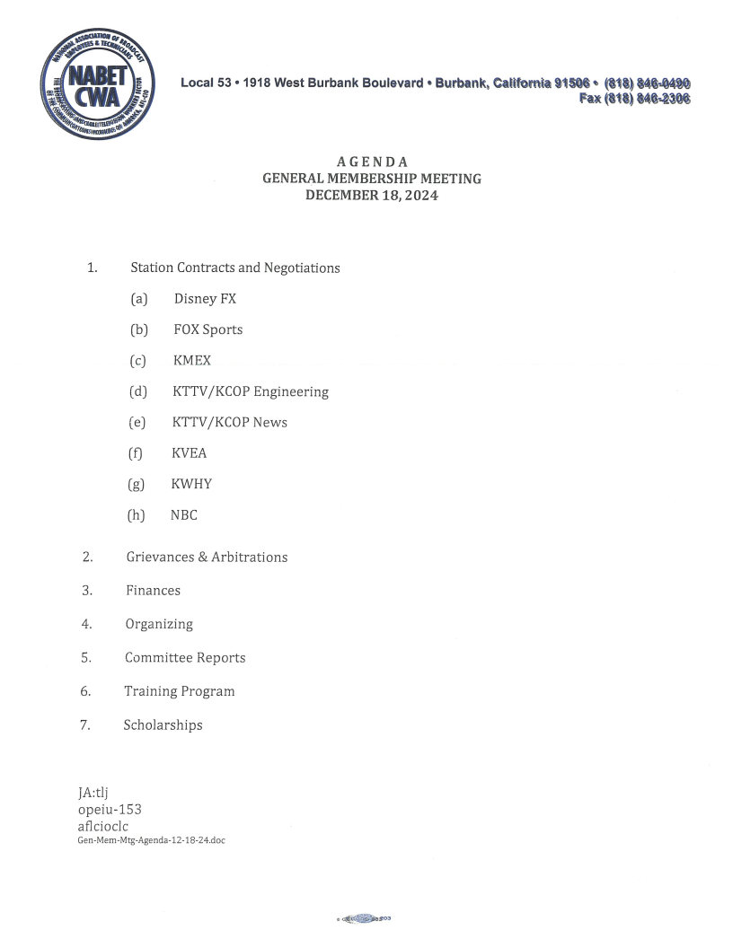 Membership Mtg Agenda 12 18 24