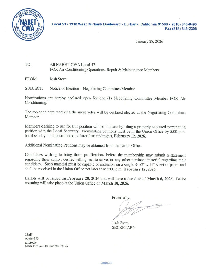 Notice FOX AC Elec Com Mbr1 1 28 26