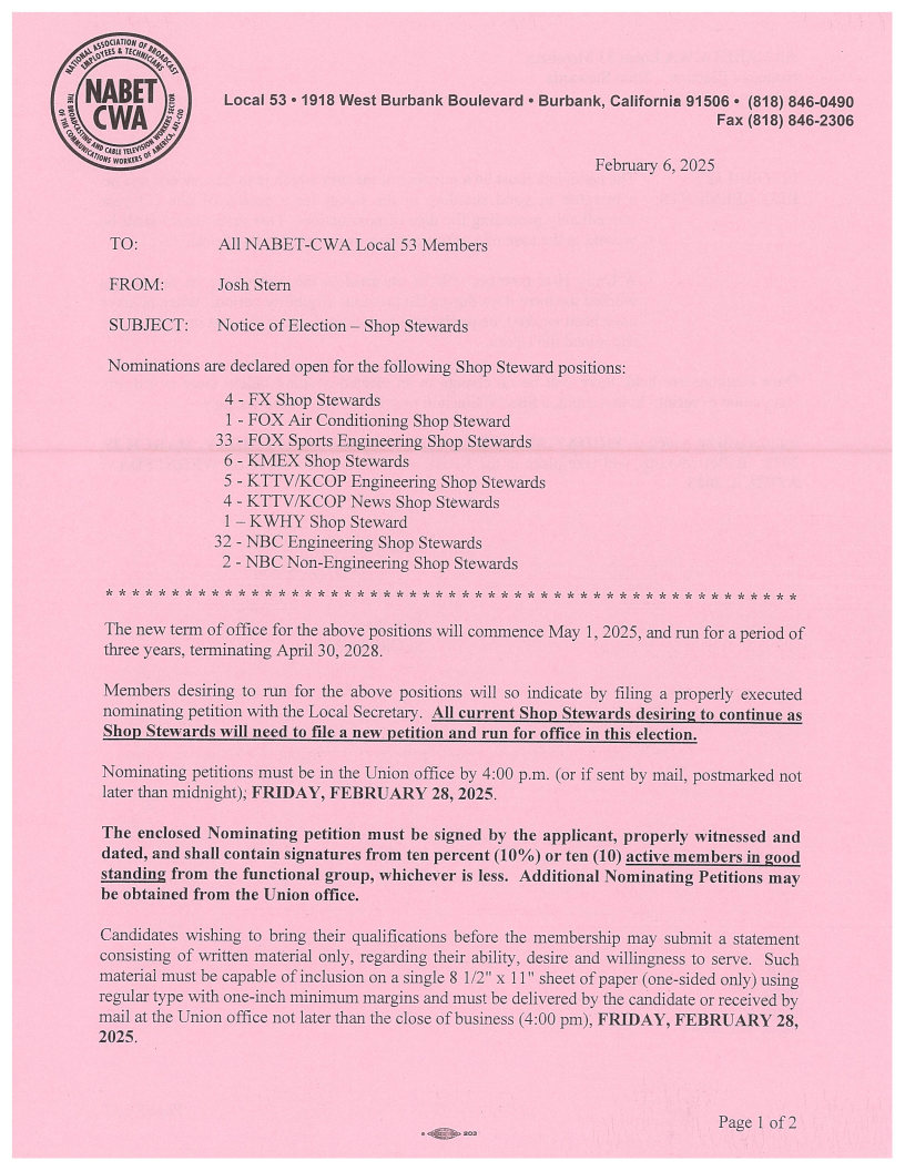 Shop Steward Electoin Notice 2 6 25 Page1